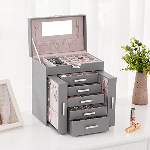 ANWBROAD Jewellery Box Large 6-Tier Jewellery Organiser Box for Women Jewellery Drawer Organiser Necklaces Rings Earrings Watches Storage Box JJB008H