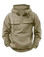 CARGO HOODIES -- This hooded sweatshirt features a quarter zipper closure, an adjustable drawstring, cargo pockets, a leather label, and stretchy ribbed cuffs and hem SOFT FABRIC -- Thin fleece lined, thicker than others single-layer hoodies, more wa...