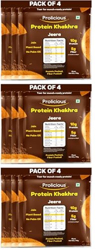 Image of Prolicious 2X Protein Jeera Khakra | NO Palm Oil | Crispy | Ready to Eat | Flavourful | High Protein Healthy Anytime Snack (Pack of 12, 170 Grams each)