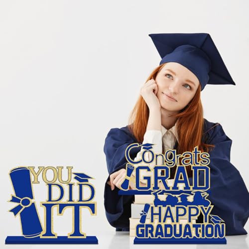 4 Pcs Blue and Gold Graduations Decorations Class of 2026 Graduation Theme Design and Sturdy Wooden for Graduation Party Favors Decorations by ALUNME - Image 5