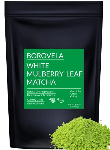Hoja de morera blanca japonesa estilo Matcha en polvo - Superalimento verde - Sin cafeína - Colorante verde natural bolsa de 100g paquete de 1
