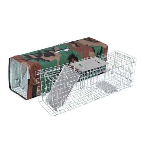 JT Eaton Wildlife Live Catch Trap with Protective Cage Cover – Humane Animal Trap for Rabbits, Squirrels, and Medium Pests, Green Camo