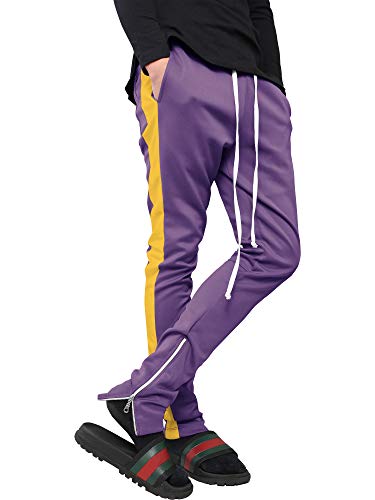 Mens Track Pants Two Tone (2X-Large, 1vw19_Purple/Yellow)