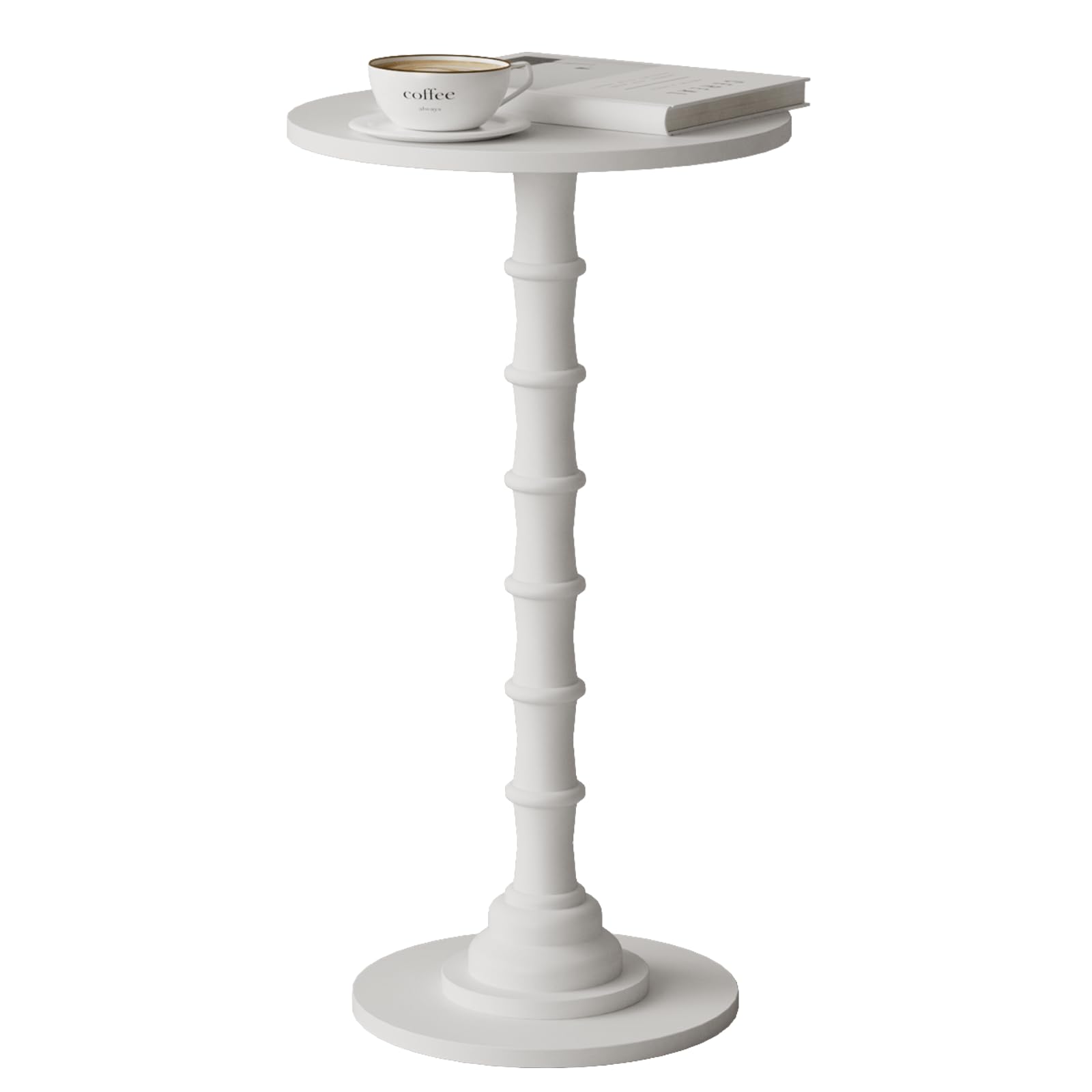 JERX Round Side Table, End Table for Small Spaces, Small Coffee Tables, Bedside Table Round Bar Tables with Solid Wood Leg for bedroom Living Room, and Office (White)