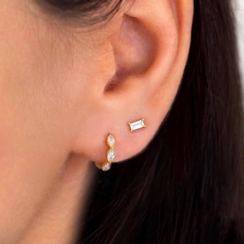 Dainty Flat Back Stud Earrings for Women 14K Gold Plated CZ Small Flatback Stud Earrings, Hypoallergenic Cartilage Tragus Piercing Screw Back Earrings for Women Trendy Gold Jewelry3