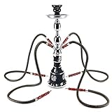 GStar 18" 4 Hose Hookah Shisha Complete Set - Metallic Da Vinci Glass Vase (Scientia Black)