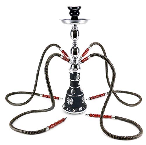 Gstar 18" 4 Hose Hookah Shisha Complete Set - Metallic Da Vinci Glass Vase (Scientia Black) #TOP3
