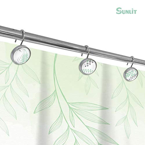 Sunlit Round Crystal Glass Decorative Shower Curtain Hooks, Rust Proof Oil Rubbed Metal Shower Curtain Rings, Leaf Shower Curtain Hooks-12 Pack, Gray Green Leaves #TOP3
