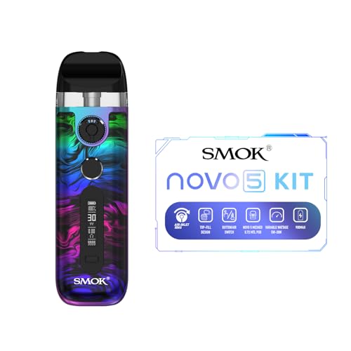 SMOK Novo 5 30W Pod Vape Kit 900mAh Built-in Battery E-Cigarette 0.69 OLED Display Top-Fill 0.7ohm Mesh Pod Adjustable Airflow 2ml No Nicotine- Fluid 7 Color