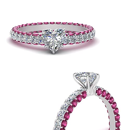 Image of 55Carat Choose Your Gemstone Eternity Ring Sterling Silver Heart Shape Side Stone Engagement Rings Affordable for your Girlfriend, Wife, Wedding Partner US Size 4 TO 12