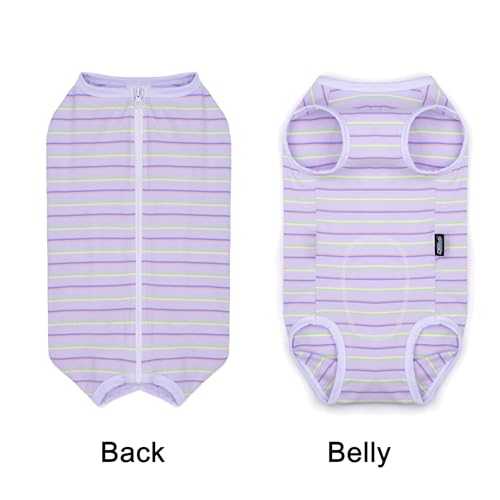 Image of Puppy Striped Recovery Suit for Female Male Dogs Cats,Zip Up Dog Onesie Recovery Shirt Abdominal Wounds,Professional Spay Neuter Dog Pet Bodysuit After Surgery Wear Anti Licking Wounds