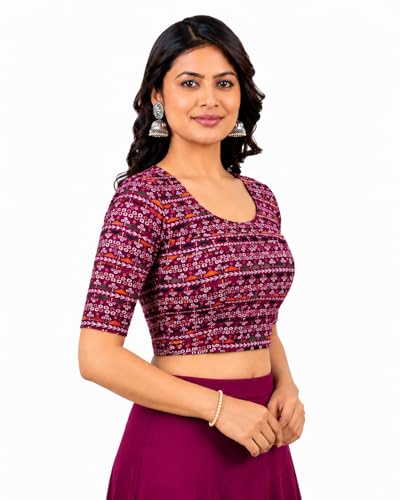 Image of Colorful Street Cotton Stretchable Round Neck Printed Blouse