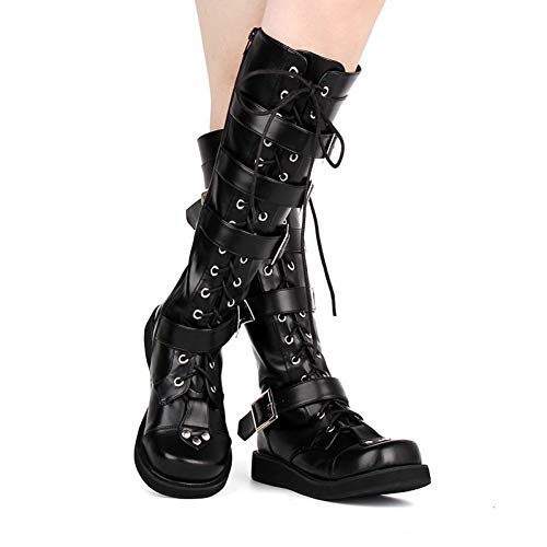LANKOULI Lolita Schuhe Stiefel Punk Low Heel Schnür Reißverschluss Muffin High Stiefel Cosplay Lolita 37 Cover