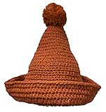 BIBITIME Handmade Knitted Sharp Top Pom Ball Hat Funny Witch Cap Unisex Adult (One Size for Adult, Orange)