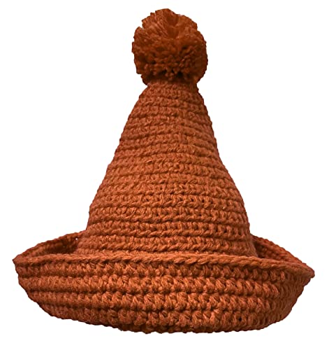 BIBITIME Handmade Knitted Sharp Top Pom Ball Hat Funny Witch Cap Unisex Adult (One Size for Adult, Orange)