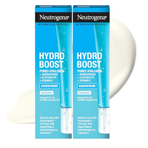 Neutrogena Hydro Boost Augencreme parfümfreie Augen Creme & Augenpflege mit purem Hyaluron bei trockener & empfindlicher Haut , 2 x 15ml