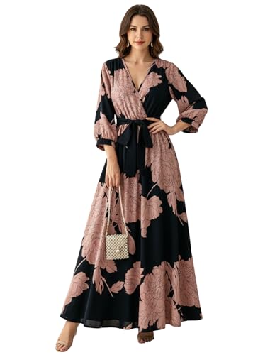 Modestouze Attires Dress for Women Western, Maxi Dresses, One Piece Long Gown Outfit, Floral Print, V Neck Design, Clothing, Western Outfit for Women Pink