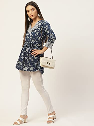 Image of feranoid Women's Cotton Floral Printed Short Kurti Tunic Top