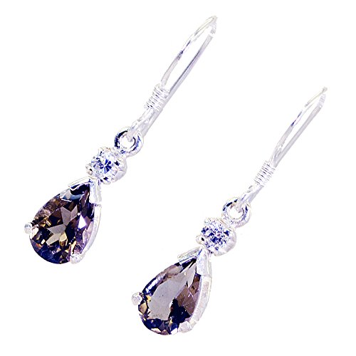 Boucles d'oreilles quartz fumé forme poire en argent 925 véritable