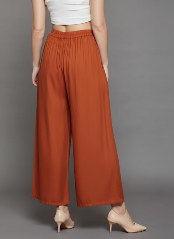 Image of Super Soft Viscose Rayon Flared Palazzo Pants for Women Stylish Wide Leg Straight Relaxed Fit Casual Ethnic Office Wear