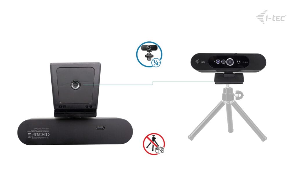 i-tec Solomon WH200 Webcam 2K mit Native Unterstützung für Windows Hello, Hochwertiges Mikrofon und Integrierte Datenschutzabdeckung zum Schutz des Benutzers