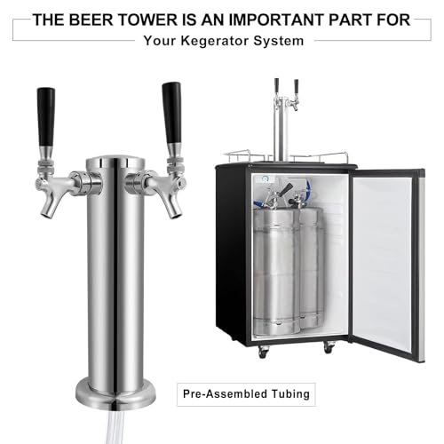 Dbgogo Kegerator Tower Double Tap Beer Tower Dual Faucet Beer Tower Stainless Steel 3\'\' Flange Beer Tower Dispenser Beer Tap Kegerator Parts with Pre-Assembled Tubing and Self-Closing Springs - Thumbnail 4
