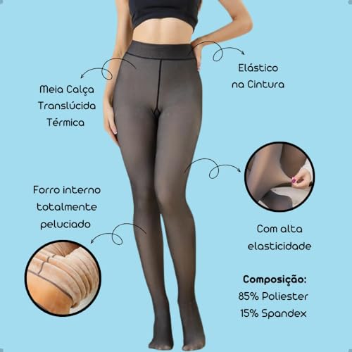 Meia Calça De Frio Translúcida Quente Forrada Térmica De Lã Aveludada Modeladora De Inverno Confortá