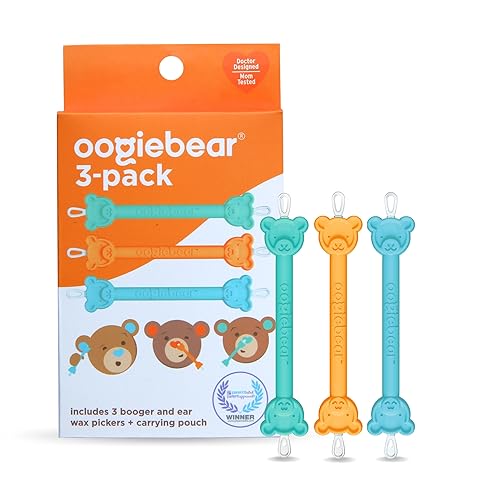 oogiebear - Baby Nose and Ear Cleaner Tool - 3 Pack Baby Nasal Booger & Ear Wax Remover- Baby Gadget for Infants and Toddlers in 3 Colors - Dual Earwax or Snot Remover Aspirator for Baby