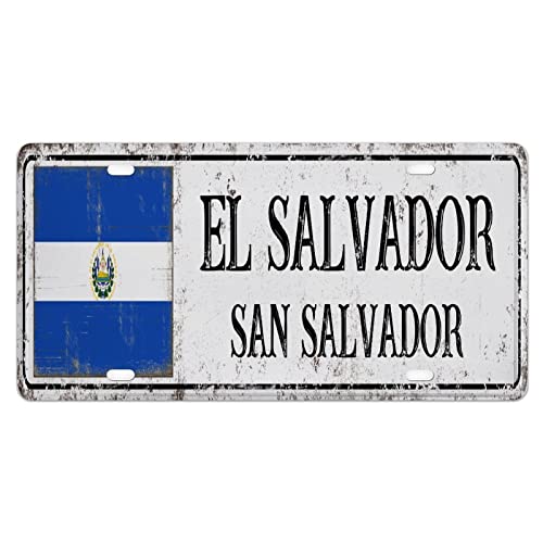 XVBCDFG Placa de Metal con Bandera Nacional para Coche, letreros de decoración para el hogar, Soporte de matrícula Personalizado de Aluminio de El Salvador para Mujeres y Hombres, 6x12 Pulgadas