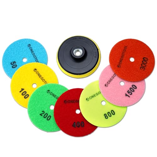4" Diamond Dry Polish Pads Set, 7 Pcs 50-3000 Grit for Grinder
