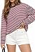 CHYRII Women Oversized Striped Long Sleeve T Shirts Fashion Casual Fall Spring 2026 Y2K Tops (Pink+Coffee M)