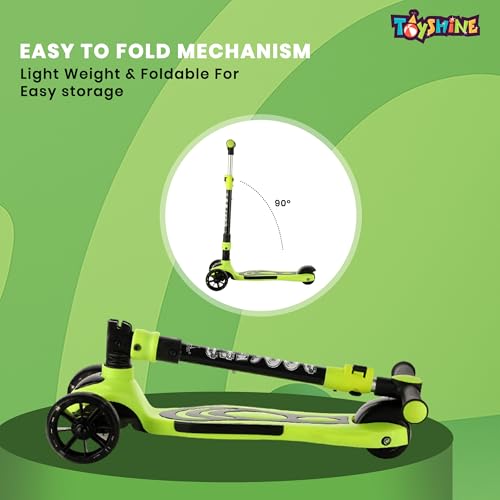 Image of Toyshine 3 Wheel Rooster LED Wheels Runner Scooter with Anti Slip ABS Base Aluminium Structure Height Adjustable Handlebar Max Load 45kg for Kids Boys Girls - Green