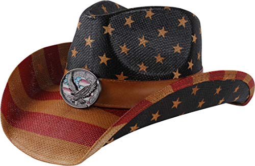 Enimay Western Outback Cowboy Hat Men's Women's Style Straw Felt Canvas (USA Eagle Band)