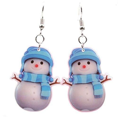 Preisvergleich Produktbild Haodou 1Paar Blauer Weihnachten Schneemann Anhänger Damen Ohrringe Glänzend Exquisit Weihnachtsohrringe Frauen Schmuck Ornamente Ohrring für Mädchen 6 * 3cm