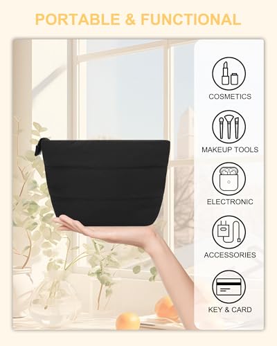 Travel Cosmetic Bag for Purse, Portable Small Makeup Pouch Organizer with Accessories, Traveling Compact Car Bag for Essentials with Compartments, Compact Toiletry Bag for Trip, Office, Home - Black 5
