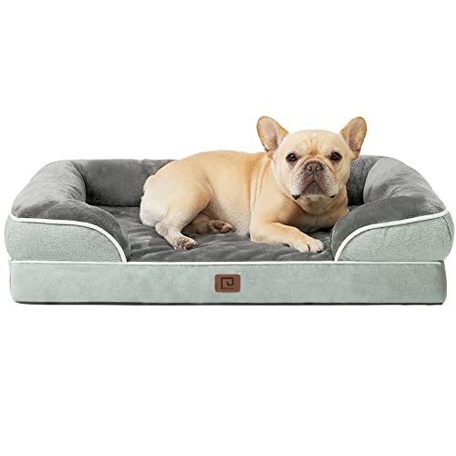 EHEYCIGA Orthopädisches Hundebett Kleine Hunde, 76x51cm, Memory Foam Hundekorb Mittelgroße Hunde, Waschbar Hundesofa Wasserdicht rutschfest, Hundecouch mit Hohem Rand, Gräuliches Grün
