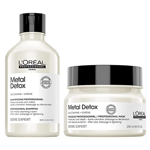 ’Oréal Professionnel Routine Anti Casse pour Cheveux Abîmés & Cassants Colorés ou Naturels Détoxifie Hydrate & Protège la Fibre Couleur Longue Durée Métal Detox Série Expert