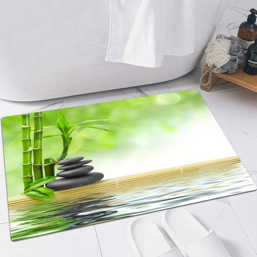 EMFSLA Tapis De Bain Antidérapant,Tapis Moelleux en Microfibre,Spa Concept Zen Pierres de Basalte,Absorbant l'eau,Lavable en Machine,60x90 CM