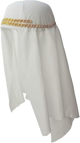 Miniatura 4 de Loftus International Sombrero para adultos Aladdin Arabian Desert Prince Keffiyeh con detalles de trenza dorada, talla única, blanco, Blanco