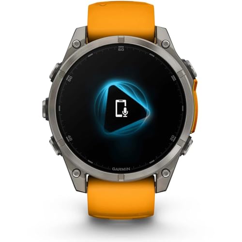 Image of Garmin Fenix 8 47mm AMOLED Sapphire Multisport GPS Smartwatch, Titanium with Spark Orange Silicone Band, 010-02904-10 - Bundle w /Deco Essentials Charging Dock, Dust Cover and USB-C Cable
