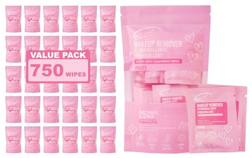 Air Jungles Makeup Remover Wipes Singles Wrapped 30 Pack, 750 Singles