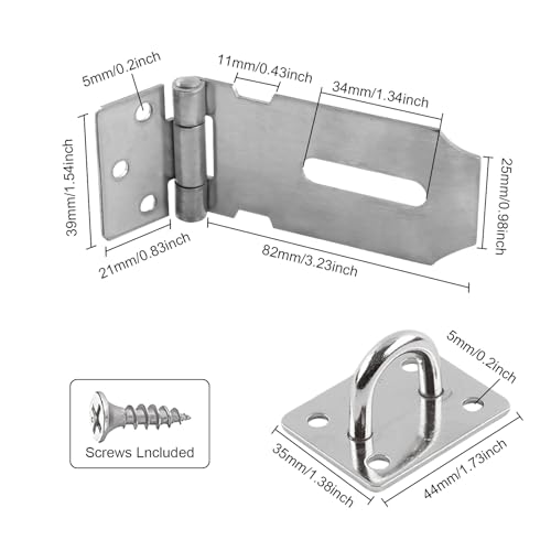 Image of HOWDIA 180 Degree Hasp Lock Latch with Padlock, 3 Inch Stainless Steel Pad Lock Latches Locking Latch Security Door Clasp Hasp for Shed /Gate /Storage（Silver）