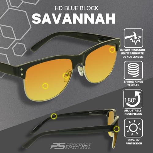 Image of proSPORT Blue Light Blocking Sunglasses - HD Copper Amber Metal Aviator Reduce Eye Strain Better Sleep