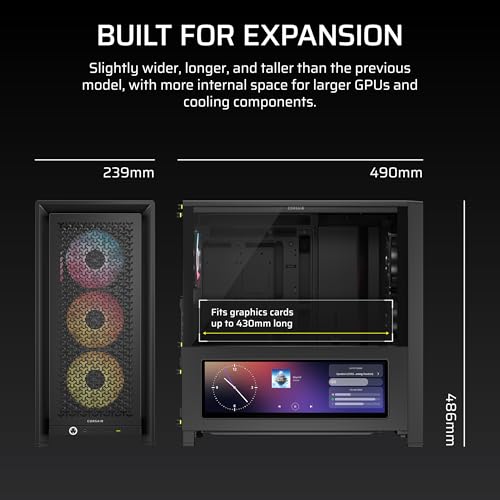 Image of CORSAIR Frame 4000D LCD RS ARGB Modular Mid-Tower ATX PC Case - XENEON Edge LCD Touchscreen, InfiniRail Fan Mounting System, 4X RS120 ARGB PWM Fans, Reverse Motherboard Support - Black