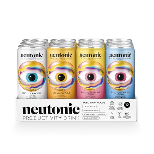 Neutonic Nootropic Productivity Energy Drink | Variety Pack 12 Cans | 120mg Natural Caffeine, Zero Sugar | Support Energy, Mental Performance, Cognitive Function | Support Focus, Brain Health