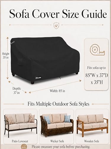 Image of ANartcle 3-Seater Patio Sofa Cover,85W x 37D x 35H Inches Outdoor Couch Cover,100% Waterproof Heavy Duty Patio Sofa Covers,Patio Furniture Covers,Black