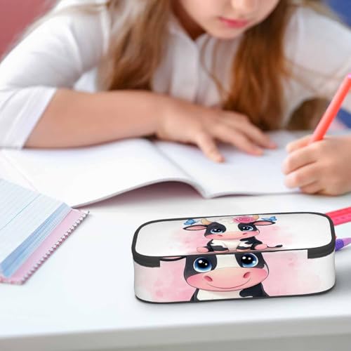 Image of Cute Cow Pencil Case Rose Flower Butterflies Funny Animal Pencil Bag Pouch Box Organizer for College School Students Boy Girl