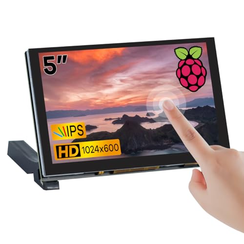 Hosyond 5 inches Touchscreen IPS LCD Display Panel 1024×600 HDMI Capacitive Screen for Raspberry Pi5/Pi4/Pi3/ZERO 2W, BB Black, Windows