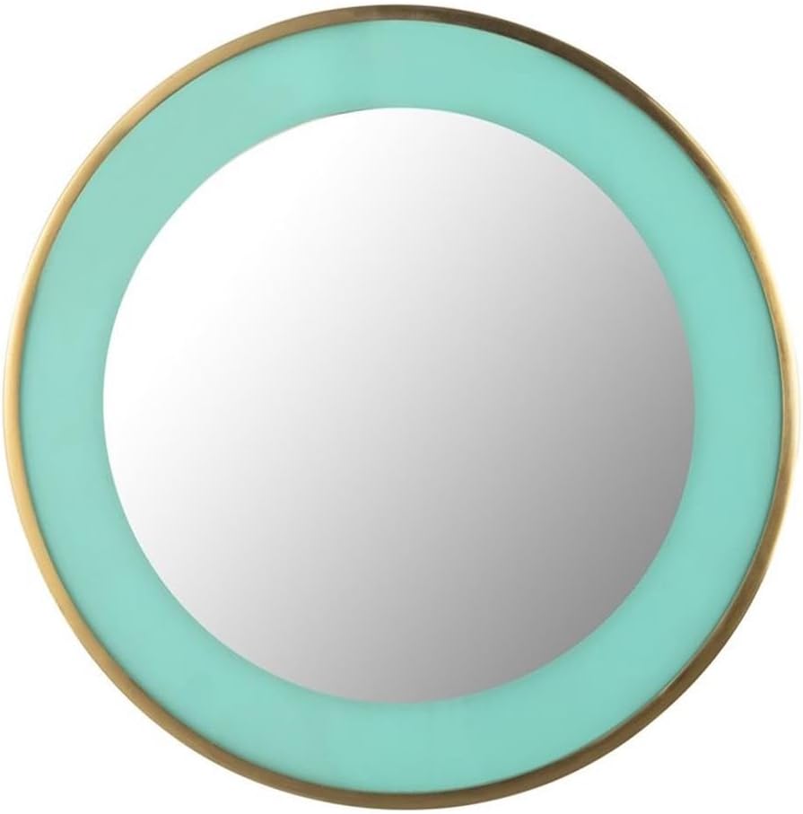 Pemberly Row 24" Glass Mirror, Turquoise Blue and Brass Finish, Handmade Accent Mirror for Home Decor, Built-in Keyhole Hook, Transitional Style, 24 x 24 in Wall Mirror