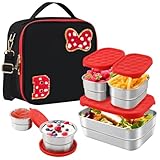 Lonchera personalizada con letras iniciales con caja Bento, 5 cajas Bento de acero inoxidable, contenedor térmico a prueba de fugas, contenedor de alimentos para niños pequeños, niñas y niños, para